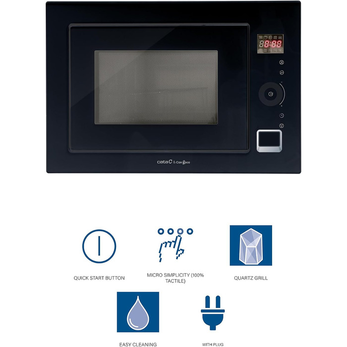 Вбудована мікрохвильова піч CATA MC 25 GTC BK Inox, 25л, 8 автоматичних меню, гриль 1000W, ширина 60 см