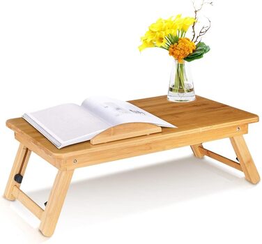 Стіл для ноутбука на ліжко, бамбуковий, регульований, з ящиком. Стіл для читання, сніданку, малювання та їжі