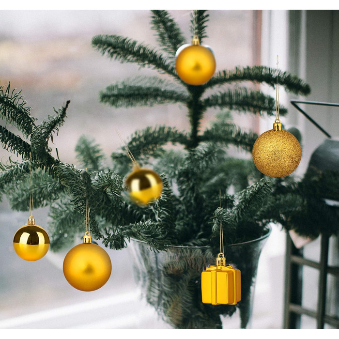 Набір прикрас для ялинки Homewit 105 шт. Золотий, пластикові кулі з гачками, набір ялинкових прикрас