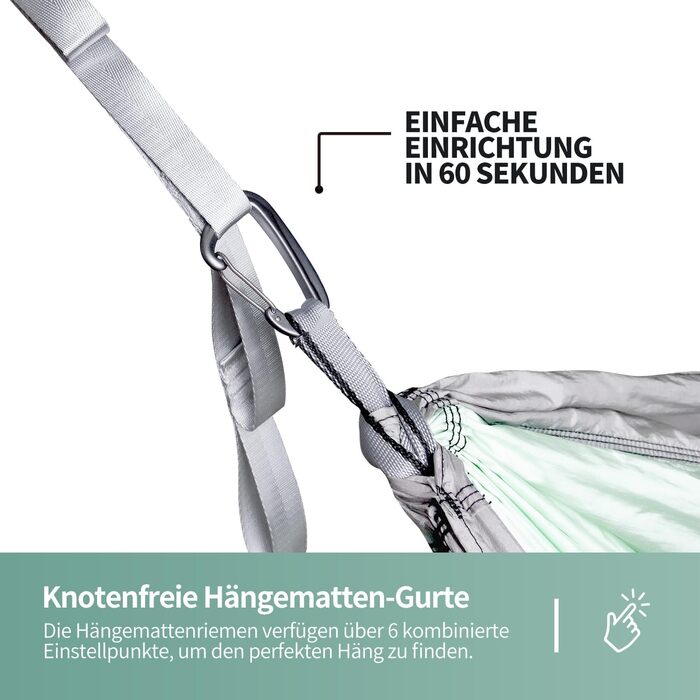 Гамак для відпочинку на двоє | 300 кг | Гамак-матрас з комплектом кріплення | Наметний гамак з нейлону | 290x170 см (м'ятний)