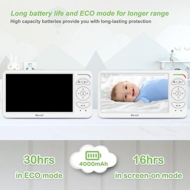 Відеоняня Blemil BL9064 з камерою, 6-дюймовий IPS дисплей, акумулятор 3000 mAh, ECO-режим, авто-нічне бачення, 2-сторонній аудіо, радіус дії 300 м, розпізнавання плачу