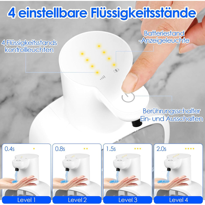 Автоматичний дозатор мила, 500 мл, настінний, сенсорний, регульований, для кухні та ванної кімнати (білий)