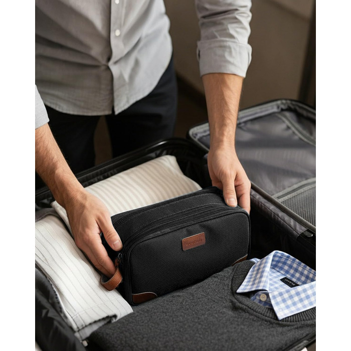 Чоловіча дорожня косметичка ECOHUB, водонепроникна, з відділенням для мокрого одягу, з ремінцями, з перероблених матеріалів, з подвійною блискавкою (Синьо-зелений, Чорний)