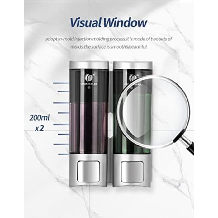 Ручний дозатор мила CHUANGDIAN, настінний, 200 мл, білий (подвійний сріблястий)