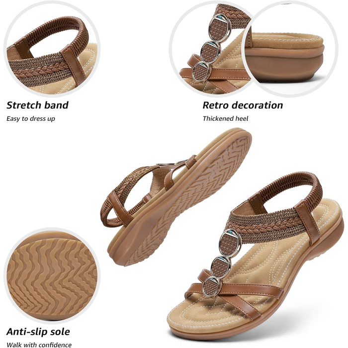 Стильні літні сандалі Littleplum Arch Support (39 EU, коричневі) з ремінцями та підтримкою стопи