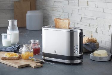 WMF Kitchen Mini 1-Slice Toaster, Long Slot XXl-Toast, Mini Toaster with Roll Attachment, 7 Browning Levels, Overheat Protection, 600W, Matte Stainless Steel, Single