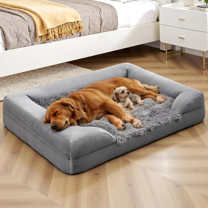 Gimars 9.5 inch Orthopedic Dog Bed for Extra Large Dogs, XL Dog Bed with Bolster & 28D Egg Crate Mattress, Waterproof Cover, Washable Plush Cover, Dog Sofa for Arthritic Dogs - half round (Rectangular, (7.5cm Mattress) L 112 x W 81 x H 17cm)