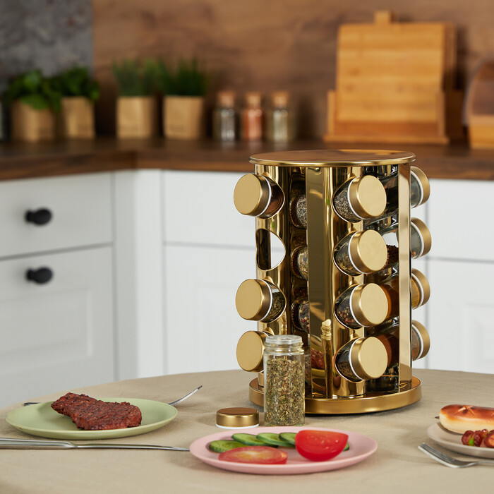 Relaxdays Gold Spice Carousel with 16 Jars