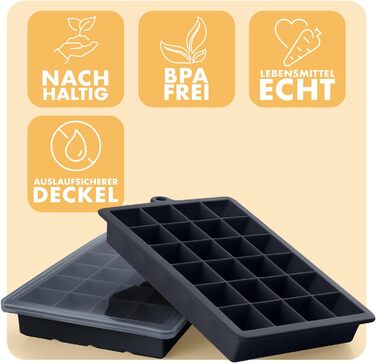 Форми для льоду Blumtal Silikon 2x24 - з кришкою, 2.6 см, BPA Free, чорно-синій