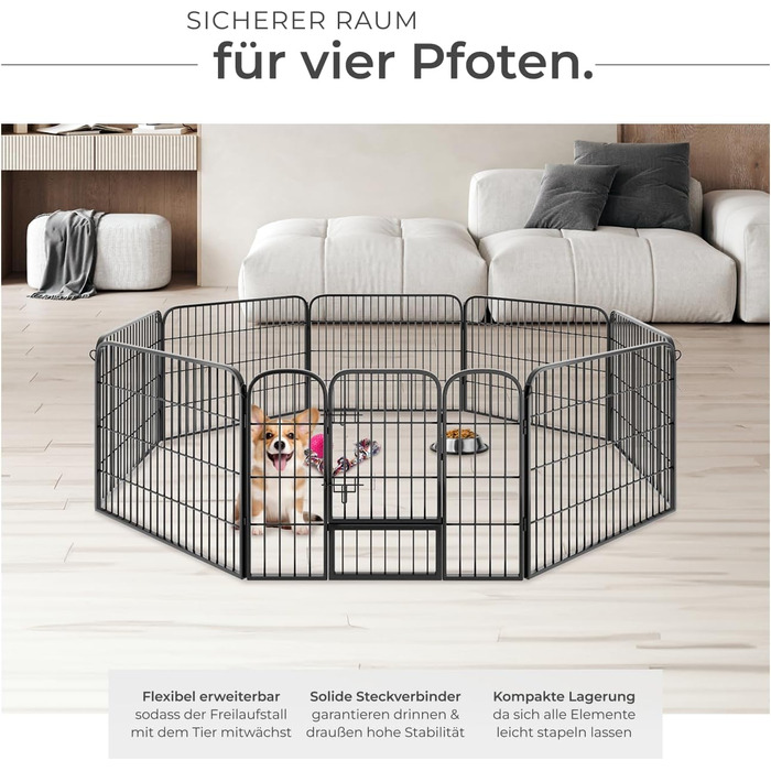 Турнік для цуценят Tectake 60 см, 8 гратуарів, переносний вольєр для тварин, вольєр для собак, котів, кроликів, морських свинок, для дрібних тварин - чорний 402502