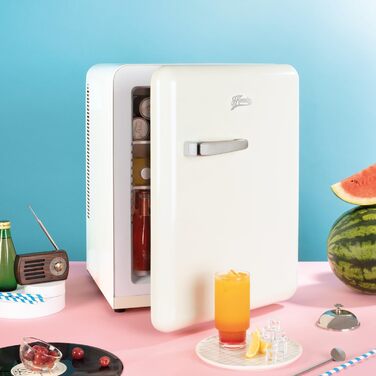 Міні-холодильник H.Koenig Mini Bar Vintage 31L - компактний, для їжі, напоїв, косметики, регульована температура, кремовий