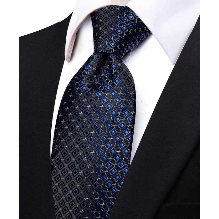 Чоловічі краватки YourTies: смугасті та клітинчасті моделі з шовку, комплект з краваткотримачем (синьо-чорний клітинка)