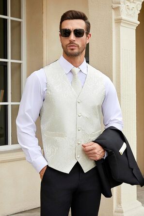 Краватка чоловіча квіткова, нагрудна хустка, кишеньковий хустинка HIDERN, жаккард, для весілля, бежева (XL)