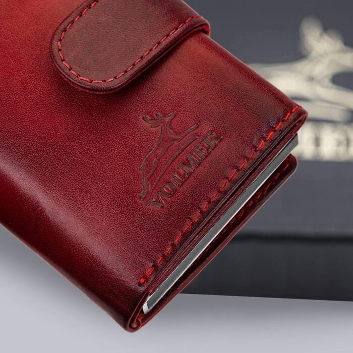 Чоловіче/жіноче картхолдер Volmer POP-UP з відділенням для монет, з натуральної шкіри, RFID захистом, вміщує до 11 карт, кольори: Hunter Green (зелений), Bordeaux Red (бордовий)