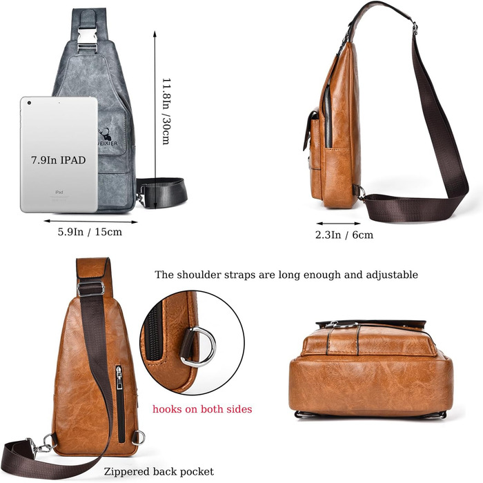 Чоловіча нагрудна сумка через плече з PU-шкіри, сіра (Wasserdicht)