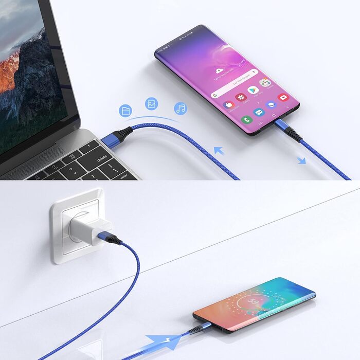 Кабель USB-C 3 шт. 1.8M, швидка зарядка QC 3.0, сумісний з Samsung Galaxy S23/S22/S21/S20, iPhone 16/15/15 Pro, Huawei, HTC, LG, Sony Xperia, Moto
