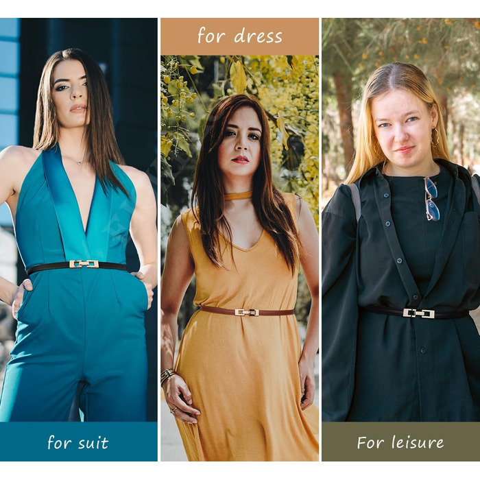 2 жіночі шкіряні ремені Skinny: чорний + білий (чорний + коричневий). Вузький тасьовий ремінь з золотою пряжкою для суконь та пальто.