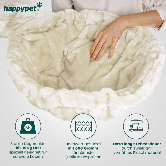 Котячий будиночок HappyPet 'Оскар' для великих котів - преміум якість, 161 см, 47 кг, товсті стовпчики 12 см, плюш 600 г, сертифіковане дерево, кремовий колір