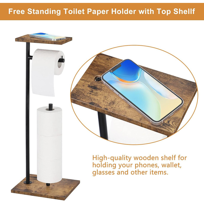 Підставка для туалетного паперу Smusei: дерев'яна, з місцем для запасних рулонів | Підставка для туалетного паперу для ванної кімнати