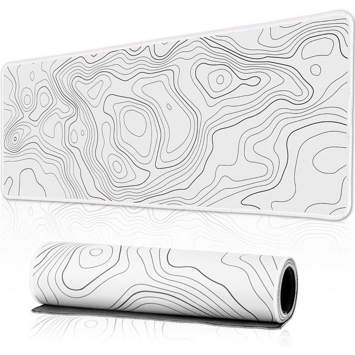 HAUTOCO Килимок для миші ігровий XXL 800x300 мм, чорний з топографічною сіткою, антиковзаюча гума, для комп'ютера, покращена швидкість та точність