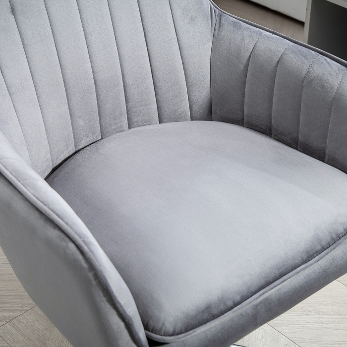 HOMCOM Adjustable Height Desk Chair Swivel Office Chair Rotating Home Office Chair with Back and Armrests Velvet-Look Vanity Chair for Study Room, Grey | Aosom