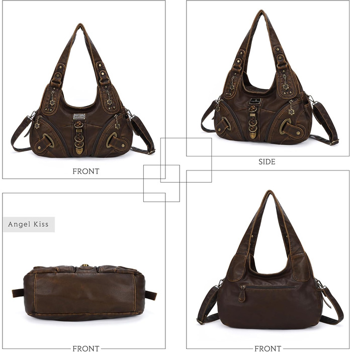 Сумка жіноча Angel Kiss Hobo через плече з PU шкіри, коричнева (801) - багато відділень