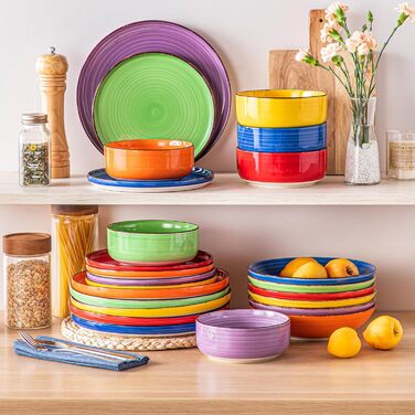 Dinnerware Set for 6, vancasso Bonita 18-Piece Tableware Set made of stoneware, bowl and plate set, round tableware combination set with 6 dinner plates, salad plates, and bowls each