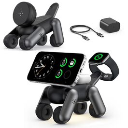 Зарядна станція 3-в-1 для Apple Watch, iPhone 17e/Air/17/16/15/14/13/12, AirPods Pro/2/3 з нічником, чорна. MagSafe сумісність.