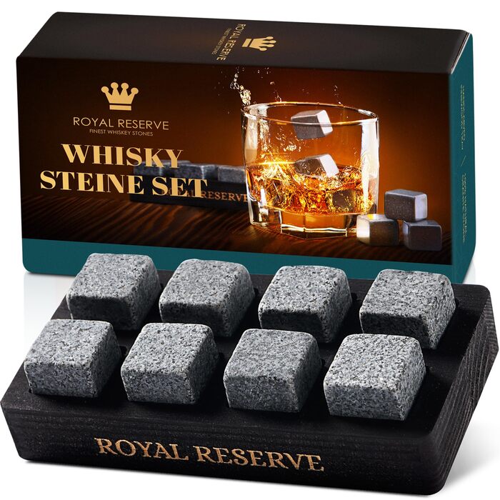 Набір для віскі Royal Reserve з кам'яними кубиками льоду - подарунок для чоловіків в дерев'яній коричневій коробці. Не розбавляє смак!