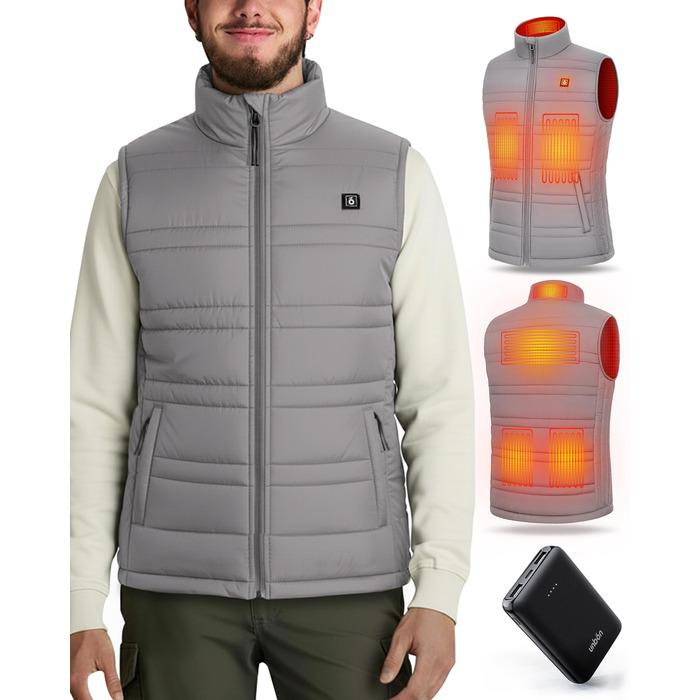 Обогреваемый жилет UNBON для мужчин и женщин с Powerbank 10000mAh USB, 3 режима нагрева, 6 зон обогрева, аккумулятор (L, Серый)
