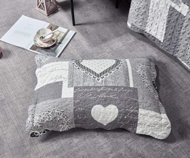 Комплект стеганих ковдр Brilliant Sunshine Grey Heart Love Patchwork (2 шт.) з наволочкою, двостороння покривало, м'яка легка ковдра, універсальна ковдра для двоспального ліжка, сірий колір