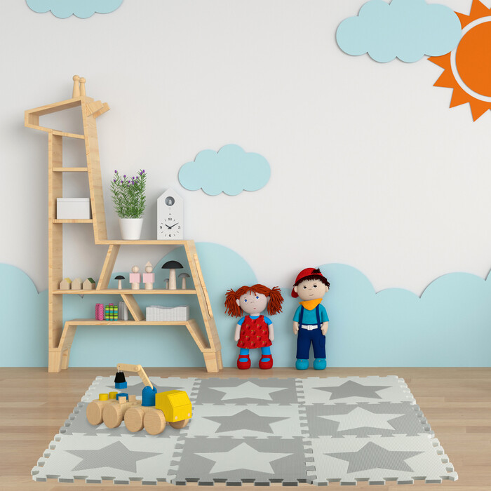 Relaxdays Puzzle Mat Stars Light Grey