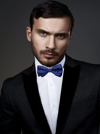 Метелик чоловічий DiBanGu Seide Paisley синій (королівський) з нагрудною хустинкою, шпилькою, запонками, готовий до весілля, вечірки, випускного