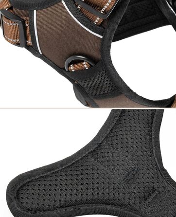 Нашийник для собак Lionto з м'якого нейлону, анти-тяга, з 2 кільцями та 4 регульованими ремінцями, 2 застібки-кліпси, гумовий ручка, розмір M, коричневий