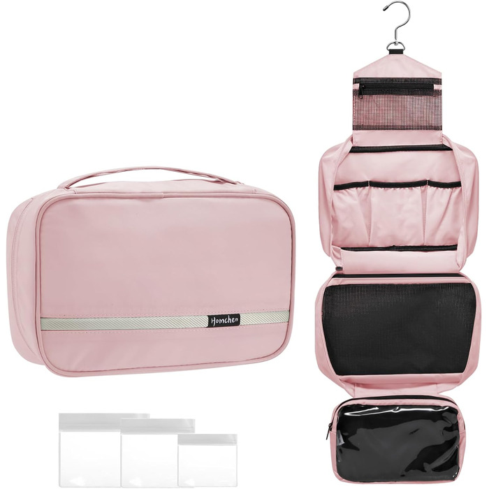 Розкладний органайзер для туалетних аксесуарів у подорожах для чоловіків та жінок, велика місткість, 4 відділення, рожевий колір