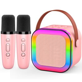Караоке машина для дітей 3-12 років Dislocati з 2 мікрофонами Bluetooth, рожева. Портативна музична іграшка зі світлодіодами для вечірок
