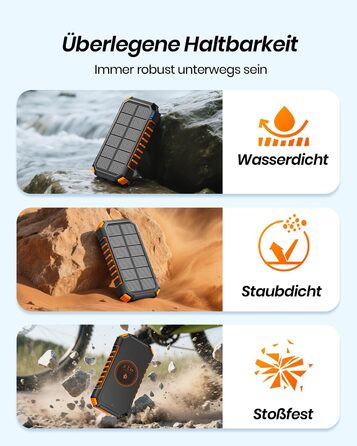 Портативний зарядний пристрій ADDTOP Solar – 26800mAh з сонячною панеллю, USB-C, 3.0A, 4 виходи для смартфонів та планшетів, ліхтар для кемпінгу та відпочинку на природі (Orange)