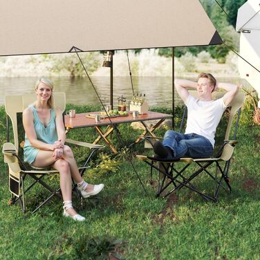 Крісло для кемпінгу та риболовлі Costway з підставкою для ніг, регульованою спинкою, підголівником, тримачем для напоїв та бічною кишенею, складане, хакі