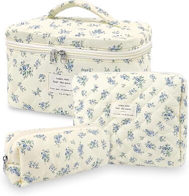 Набір косметичок 3 шт. для подорожей, косметичка для жінок з квітковим принтом, блакитний колір