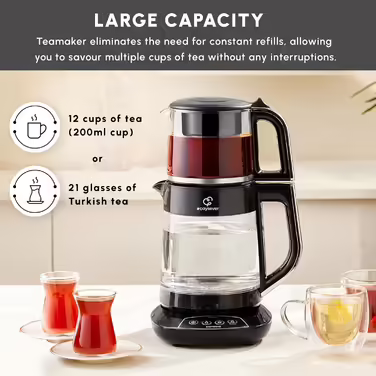 Karaca Dora Teapot, 4.5 L Kettle, 1.8 L Water Boiler, suitable for gas and electric cooktops, teapot, Turkish teapot (caydanlik), and teapot set, Teapot (not induction), (Single Size, Chrome)