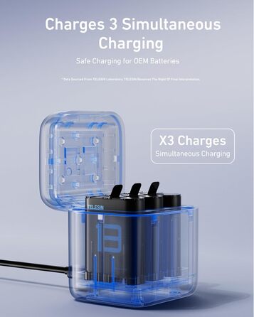 Акумулятори TELESIN 2 шт. з зарядним пристроєм для GoPro Hero 13 Black, сумісні з оригінальними акумуляторами, тризарядний USB-чохол з Type-C кабелем, акумуляторна сумка для Go Pro 13 Black