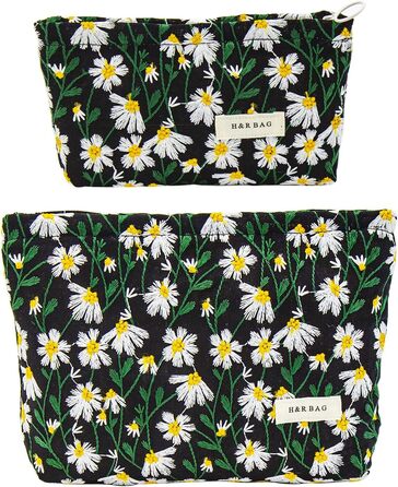 Органайзер для косметики 2 шт. для подорожей, чорний з ромашками (Daisy)