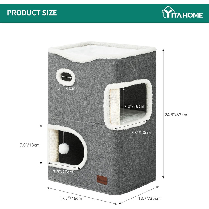YITAHOME Cat House Indoor, Cat Bed for Indoor Cats, Cat Tunnel, Cat Cave, Small Scratching Post, Cat Furniture, Cat Bed Cave, cat caves, Cat Beds (Gray)