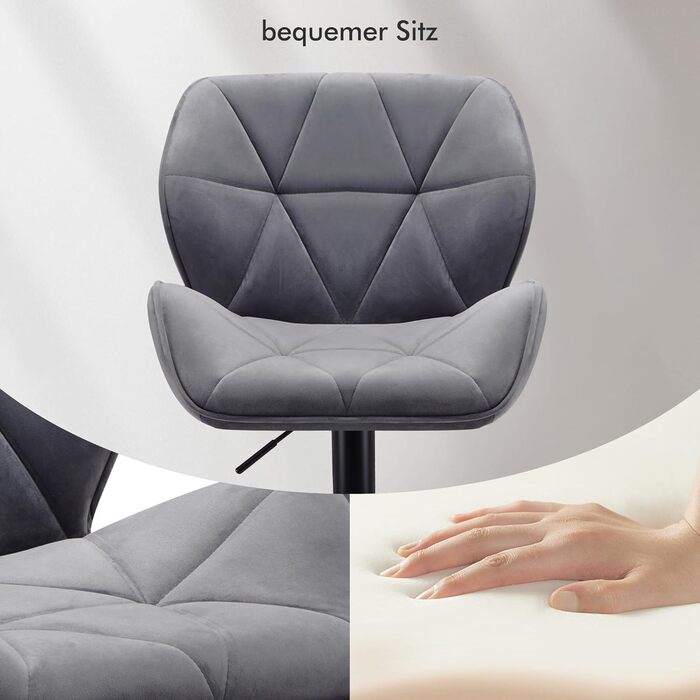WangPangzi Adjustable Bar Stools 2-Pack with Backrest - Padded Leatherette & Steel Kitchen Bar Chairs with Footrest - for Counter, Kitchen, Hotel, Bar (Black & Dark Gray Velvet)