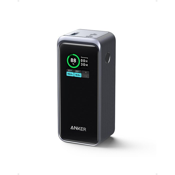 Потужний зовнішній акумулятор Anker Prime Powerbank 20000mAh 200W з цифровим дисплеєм, порти 2x USB-C та 1x USB-A для iPhone, Samsung, MacBook, Dell
