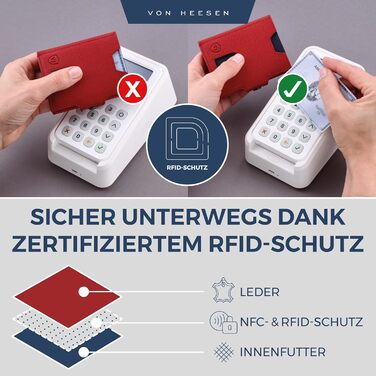 Гаманець VON HEESEN Slim з відділенням для дрібниці та захистом RFID - чоловічий та жіночий - картхолдер, кредитне картхолдер - міні гаманець, портмоне, портсигнет, невеликий, карбон-чорний.
