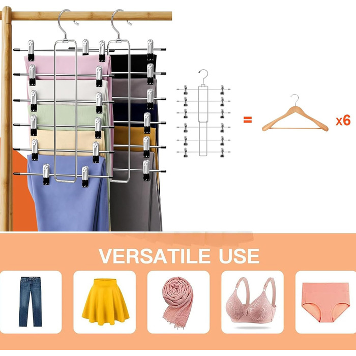 Набір з 2 металевих вішалок для штанів з регульованими затискачами, чорного кольору, універсального розміру