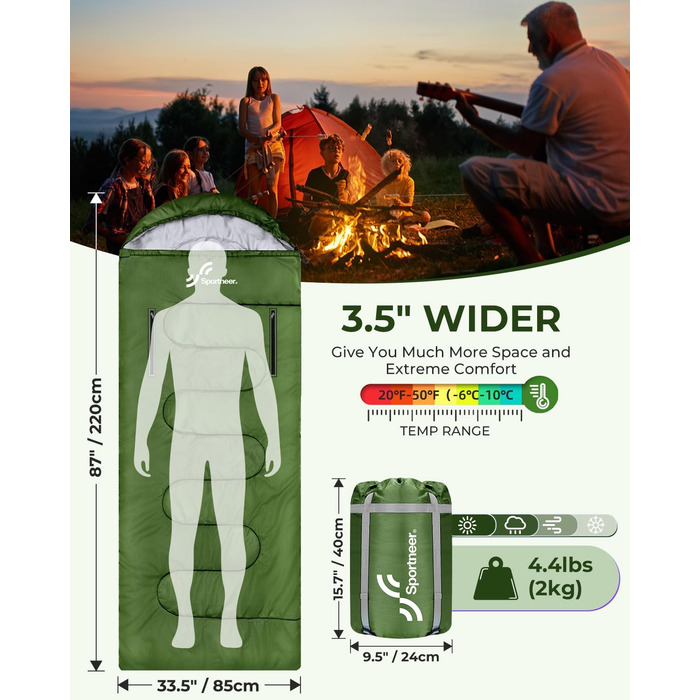3-4 Season Sleeping Bag - Waterproof Camping Sleeping Bag for Adults - 220x84cm, 1.9KG
