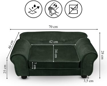 Диванчик для домашніх тварин MG Design, темно-зелений, стабільний, м'який, легко чиститься, для собак та котів, готовий до використання, W12