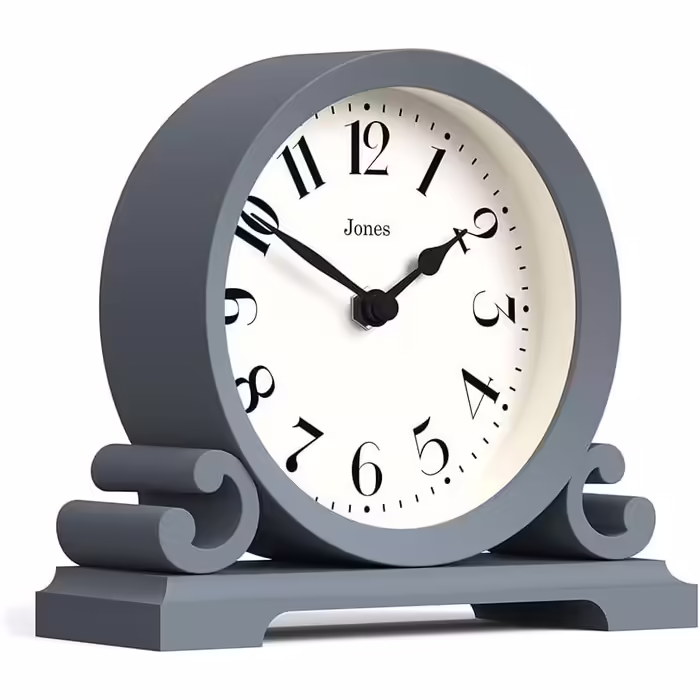 JONES CLOCKS® Saloon Table Clock | Traditional Double Scroll Design | Green | Contemporary Classic Style for Desk, Table, Shelf, or Nightstand (Navy)